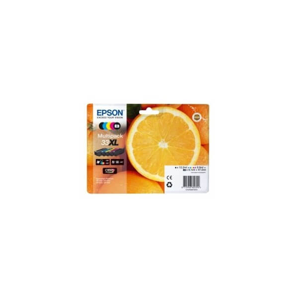 Cartouche encre Epson T3357 / 33XL - Lot de 5 cartouches compatibles.  Remplace la série Epson Orange XL