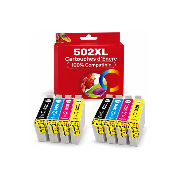 Epson 502 XL Noir - Couleurs - Cartouches d'encre compatible - pack de 8 (2x17ml + 6x14ml) pas cher | k2print