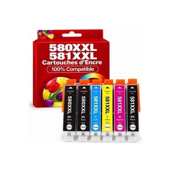 Cartouches encre Compatible Canon PGI-580XXL / CLI-581XXL - Lot de 6 pas cher | k2print