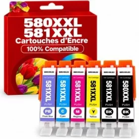 LOT de 5 cartouches compatibles Canon PGI-580 / CLI-581 XXL + 1 Bleue Photo pas cher | k2print