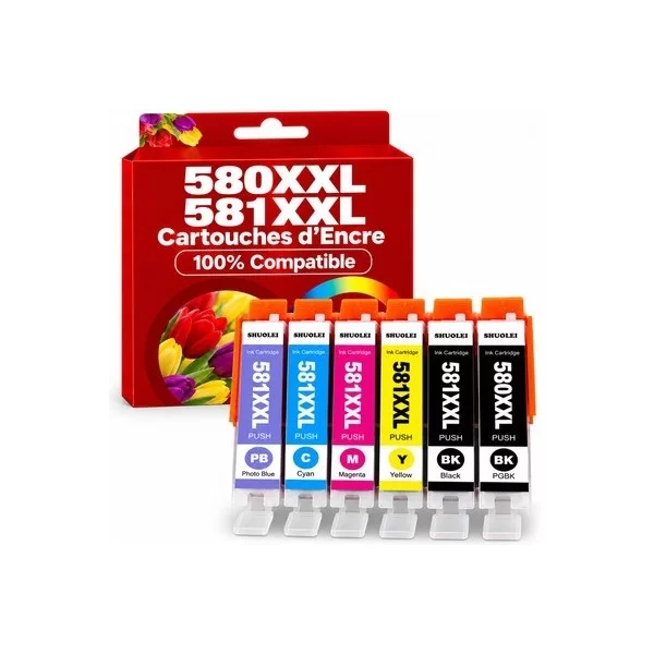 LOT de 5 cartouches compatibles Canon PGI-580 / CLI-581 XXL + 1 Bleue Photo pas cher | k2print