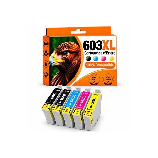 Epson 603XL Pack + 1 Noir cartouches d'encre compatibles ( 2x18ml + 3x14ml) pas cher | k2print